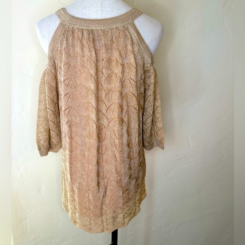 M Missoni gold lined knit pointelle cold shoulder top with lurex Size US 2